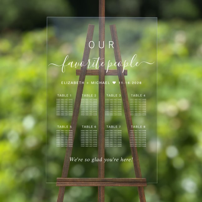 Elegant White Script 8 Table Wedding Seating Chart (Creator Uploaded)