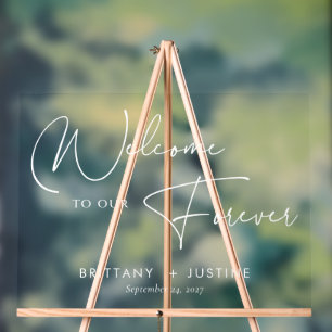 Elegant White Script Acrylic Wedding Welcome Sign