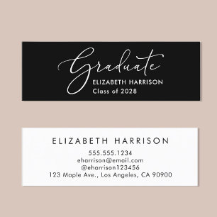 Elegant White Script Black Graduation Name  Mini Business Card