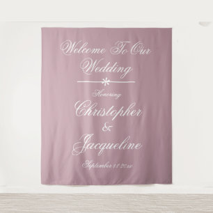 Elegant White Script Dusty Pink Wedding Party Tapestry