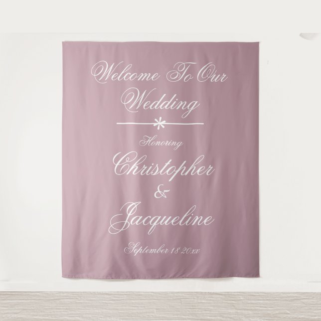 Elegant White Script Dusty Pink Wedding Party Tapestry (Front)