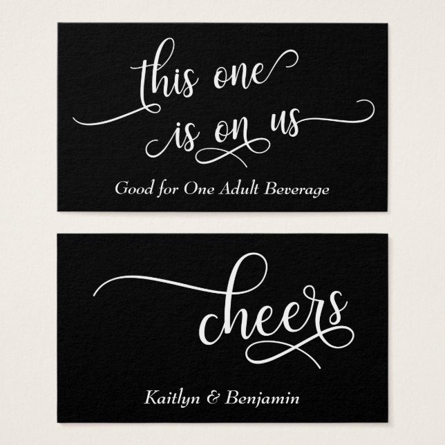 Elegant White Script, Editable Black Drink Tickets (Front & Back)