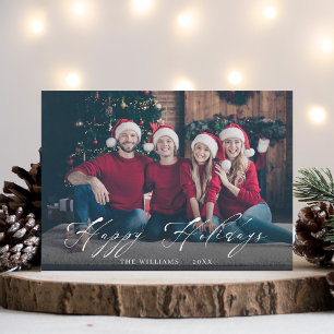 Elegant White Script Family Photo Holiday Card