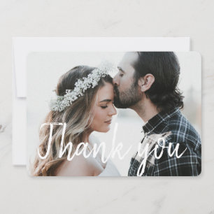 Elegant White Script Font Photo Thank You Card