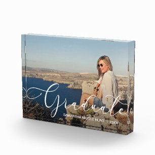 Elegant White Script Graduate Modern Photo Block