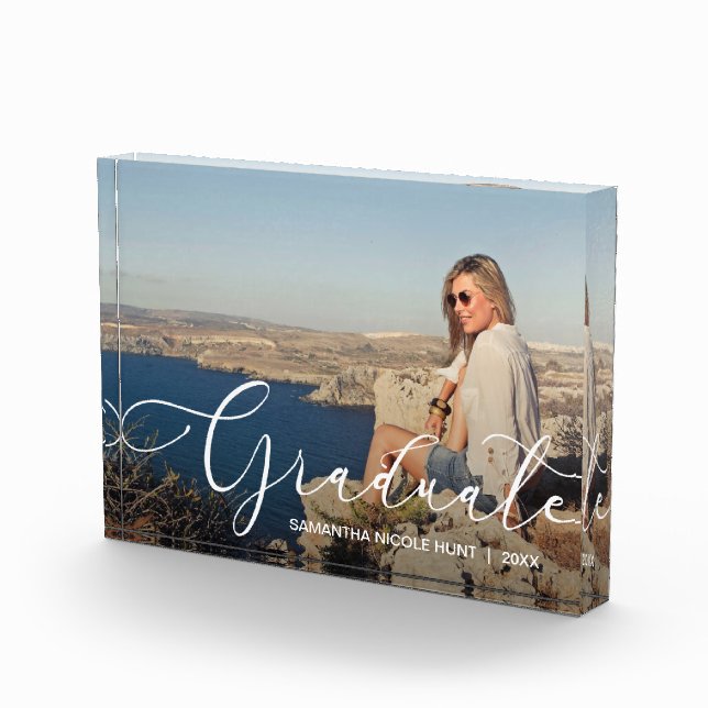 Elegant White Script Graduate Modern Photo Block (Right)