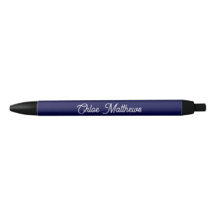 Elegant White Script Name Navy Blue Pen