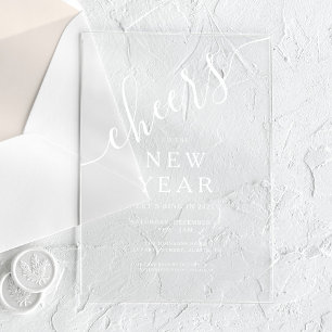 Elegant White Script New Year's Eve Party  Acrylic Invitations
