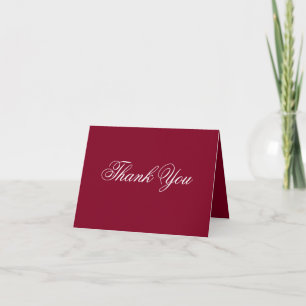 Elegant White Script On Burgundy + UR Message Thank You Card