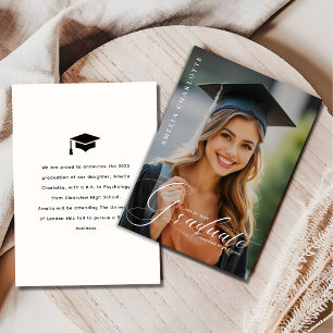 Elegant White Script Overlay Graduation Photo  Announcement