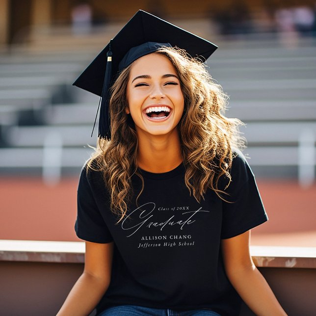 Elegant White Script Personalised Graduation T-Shirt (Creator Uploaded)