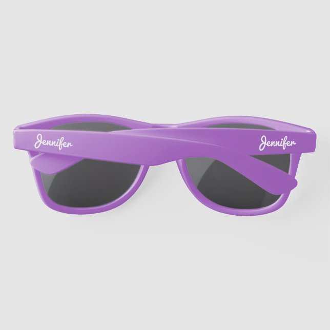 Elegant White Script Personalised Name Sunglasses (Back)