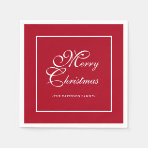 Elegant White Script Personalised Red Christmas Napkin