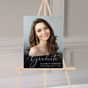 Elegant White Script Photo Overlay Graduation Acrylic Sign