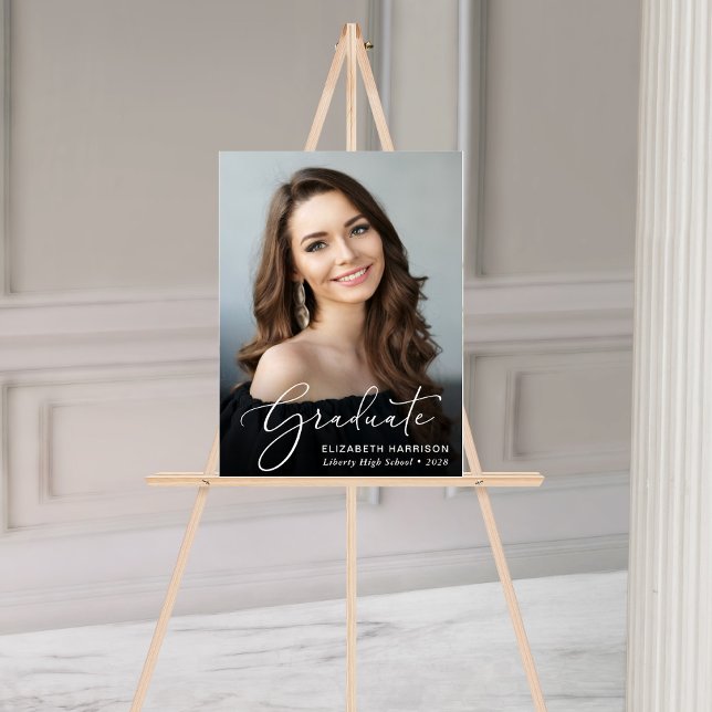 Elegant White Script Photo Overlay Graduation Acrylic Sign (Creator Uploaded)