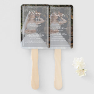 Elegant White Script Photo Overlay Wedding Program Hand Fan