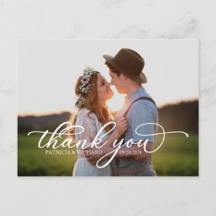 Elegant White Script Photo Thank You Postcard