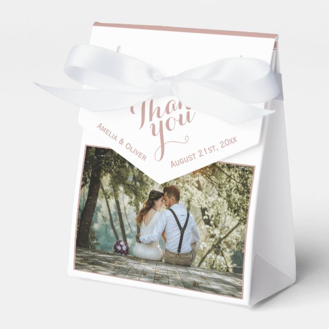 Elegant White Script Photo Wedding Thank you Favour Box (Front Side)