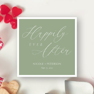 Elegant White Script Sage Green Wedding Napkins