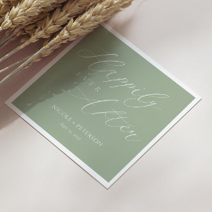 Elegant White Script Sage Green Wedding Napkins