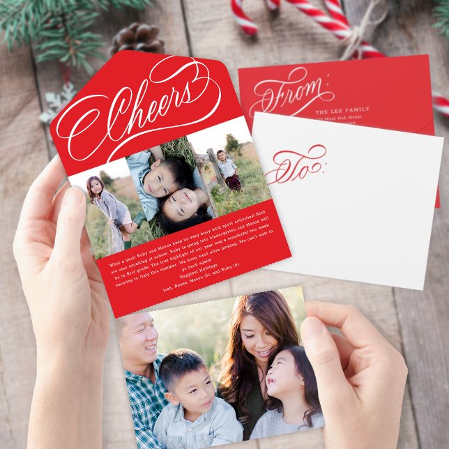 Elegant White Script Tear Away Photo Holiday Card (Creator Uploaded)