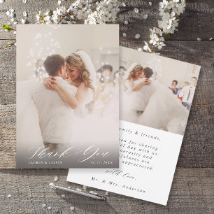 Elegant White Script Wedding 2 Photo Thank You Card