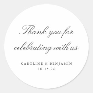 Elegant White Script Wedding Custom Thank You Classic Round Sticker