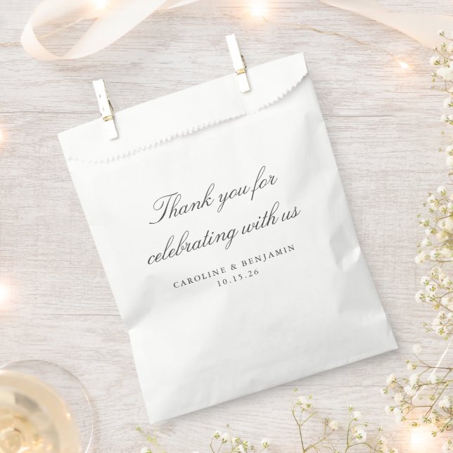 Elegant White Script Wedding Custom Thank You  Favour Bags (Clipped)