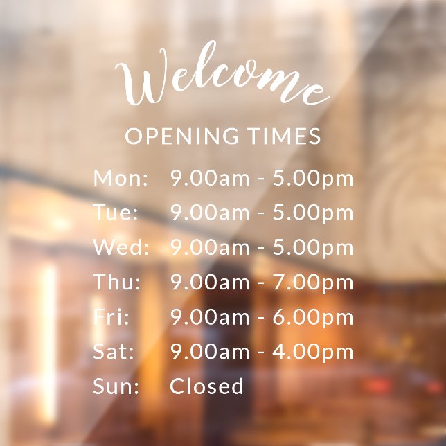 Elegant White Script Welcome Business Hours (Sheet 2)