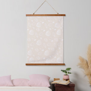 Elegant White Seashells Beige Pattern Hanging Tapestry