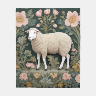 Elegant White Sheep William Morris Inspired Fleece Blanket