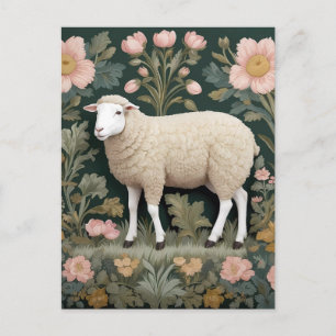 Elegant White Sheep William Morris Inspired Postcard