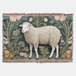 Elegant White Sheep William Morris Inspired Throw Blanket