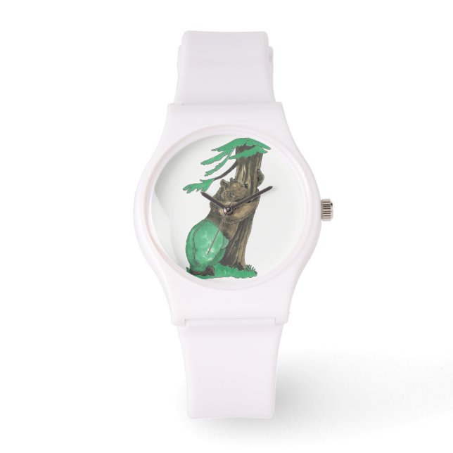 Elegant White Silicon Adorable Tree Hugger Bear Watch (Front)