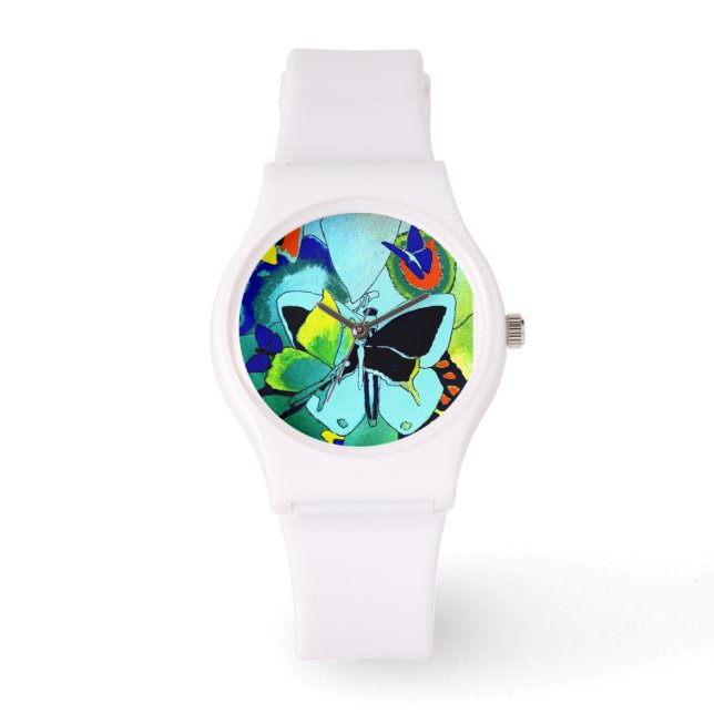 Elegant White Silicon Butterfly Collage Designed Watch (Front)