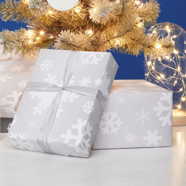 Elegant White & Silver Christmas Snowflake Pattern Wrapping Paper (Holidays)