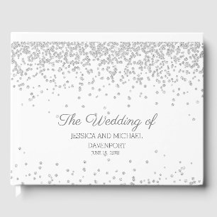 Elegant White Silver Diamond Glitter Wedding Guest Book