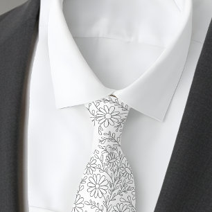 Elegant White Silver Floral Pattern Tie