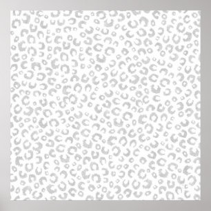 Elegant White Silver Glitter Leopard Animal Print