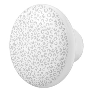 Elegant White Silver Glitter Leopard Animal Print Ceramic Knob