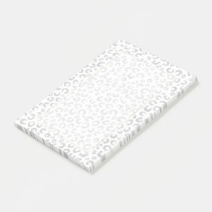 Elegant White Silver Glitter Leopard Animal Print Post-it Notes