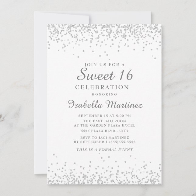 Elegant White Silver Glitter Sweet 16 Invitation (Front)