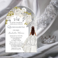 Elegant White Silver Rose Floral Quinceañera Party