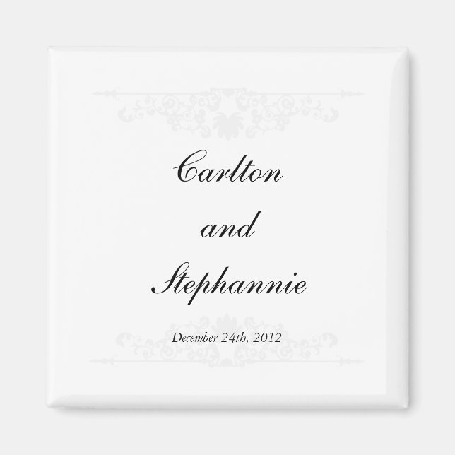 Elegant White/Silver Wedding Magnet Favour (Front)