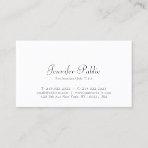 Elegant White Sleek Professional Modern Chic Plain Business Card