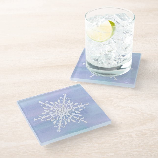 Elegant White Snowflake Christmas Glass Coaster (Angled)
