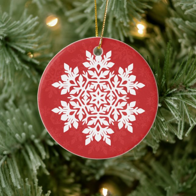 Elegant White Snowflake (Cranberry) Ceramic Tree Decoration (Tree)