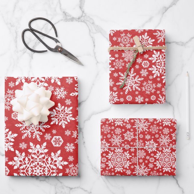 Elegant White Snowflake (Cranberry) Wrapping Paper Sheet (Front)