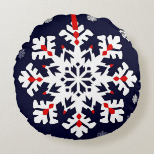 Elegant White Snowflake Ornament Round Cushion