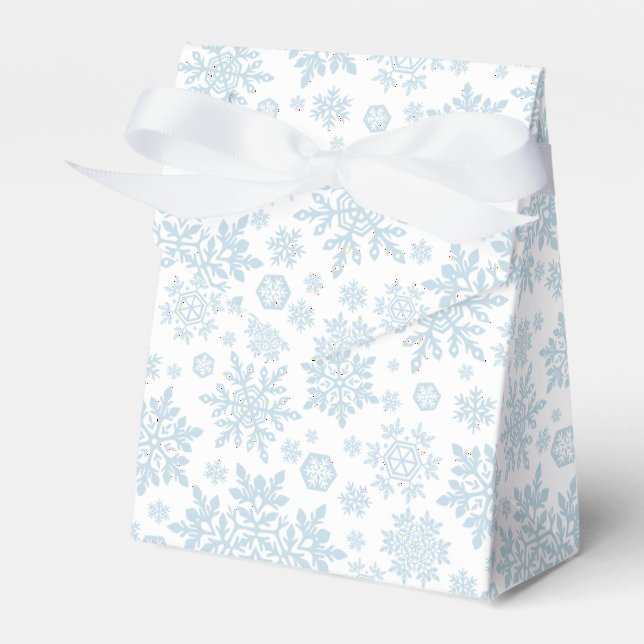 Elegant White Snowflake (White-Frost Blue) Favour Box (Front Side)